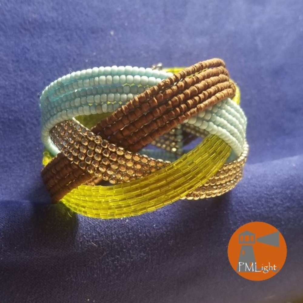 Criss-cross Braided Bracelet Blue Brown Green Silver